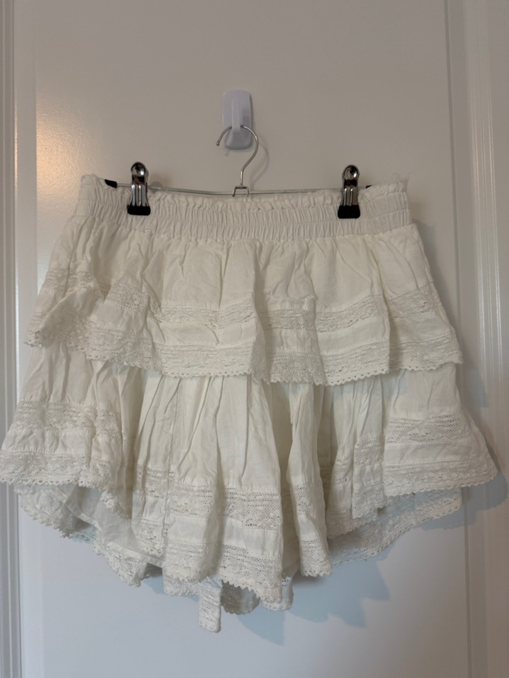 LoveShackFancy White Tiered Lace Skirt